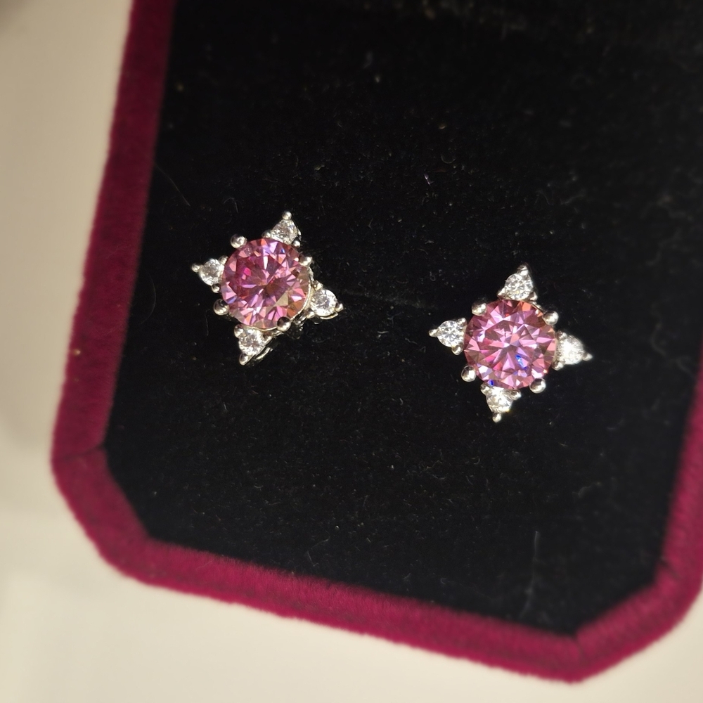 GRA Certified 2 Carat Total* Sakura Pink & White VVS1 Moissanite Stud Earrings